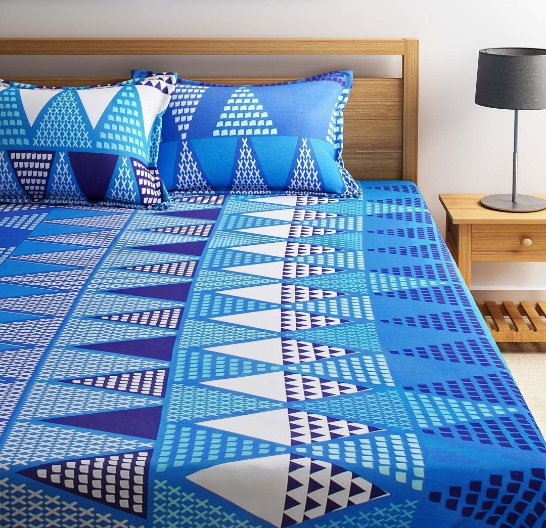 A triangular blue bedsheet