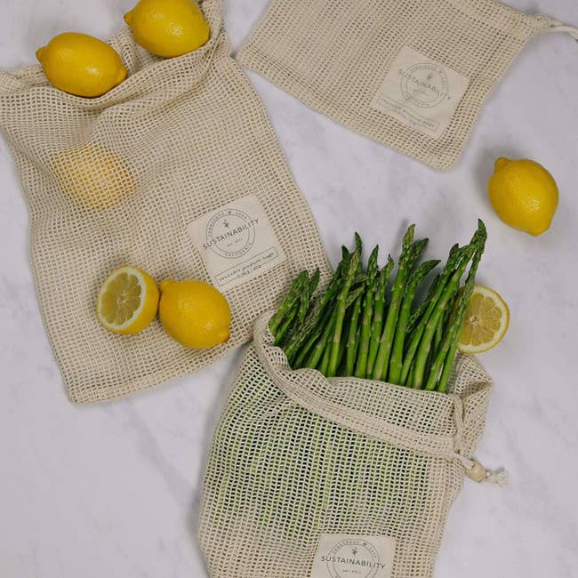 Canvas mesh bags with cinches 