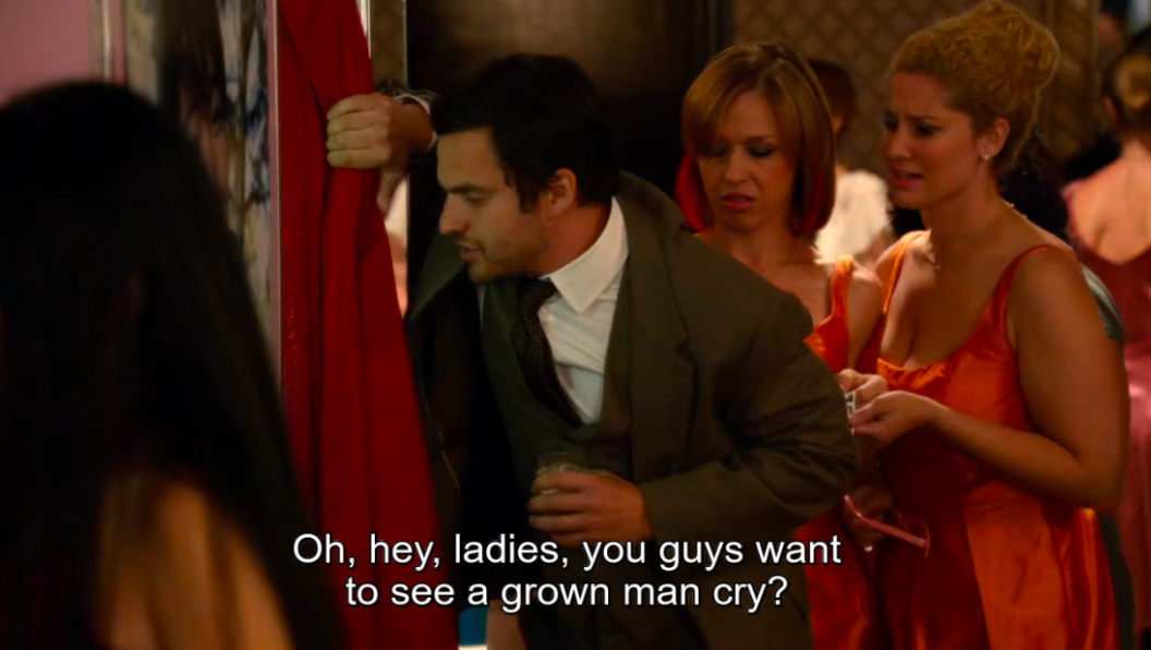 Nick Miller from New Girl saying &quot;Oh, hey, ladies, you want to see a grown man cry?&quot;