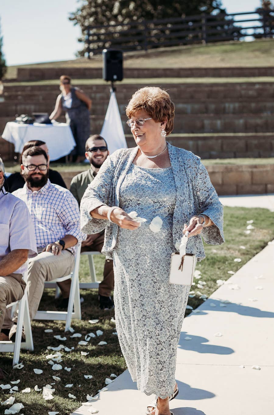 These adorable grandmothers are flower girls at wedding