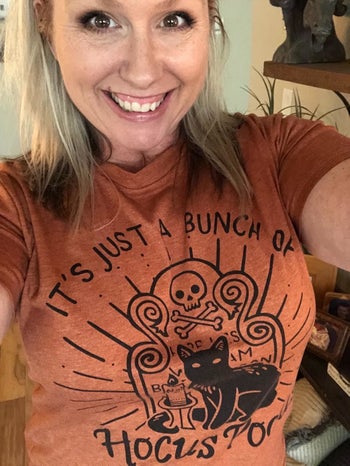 reviewer wearing the shirt