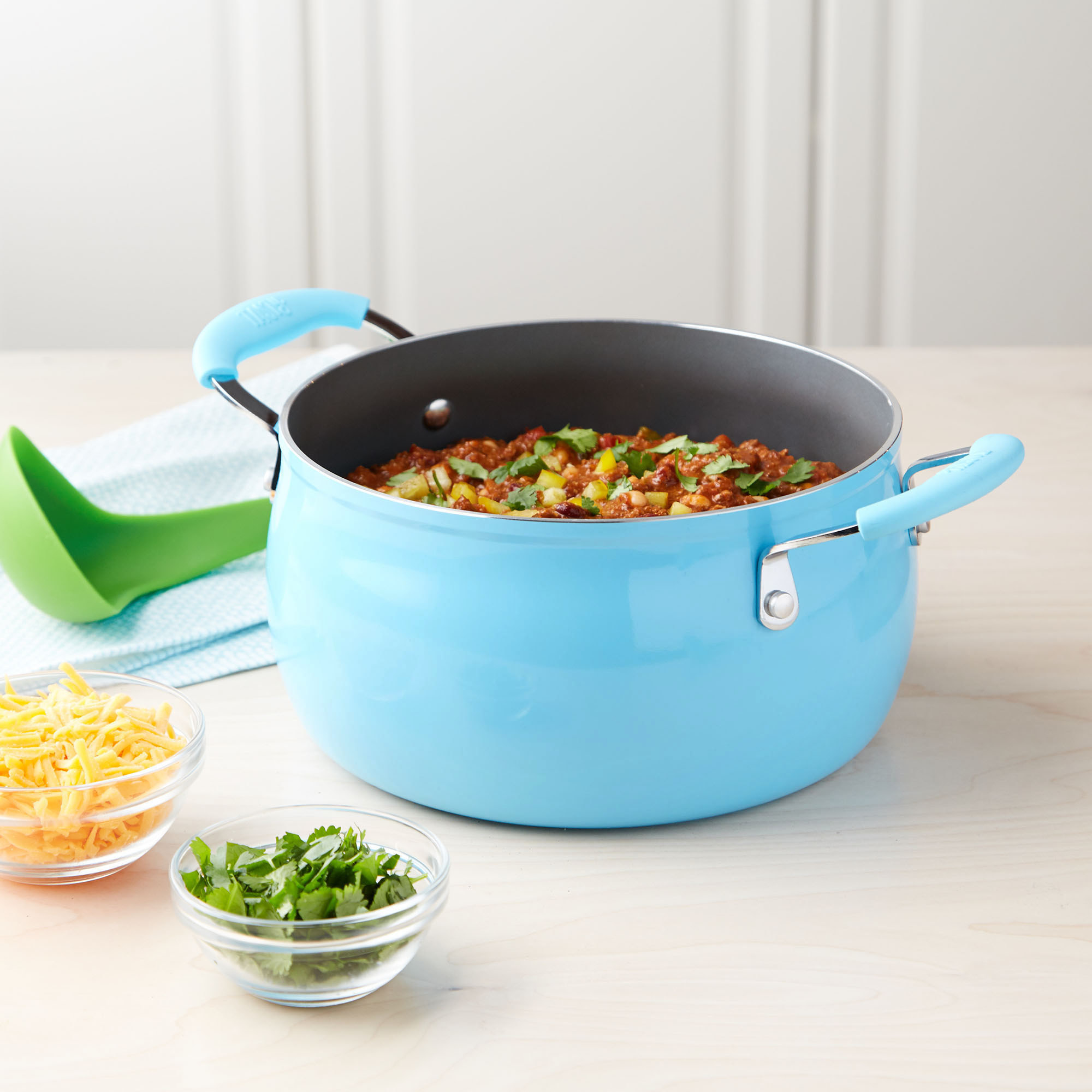 The dutch oven with stew inside