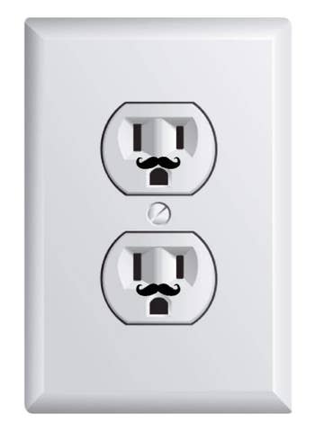 outlets with mustache stickers