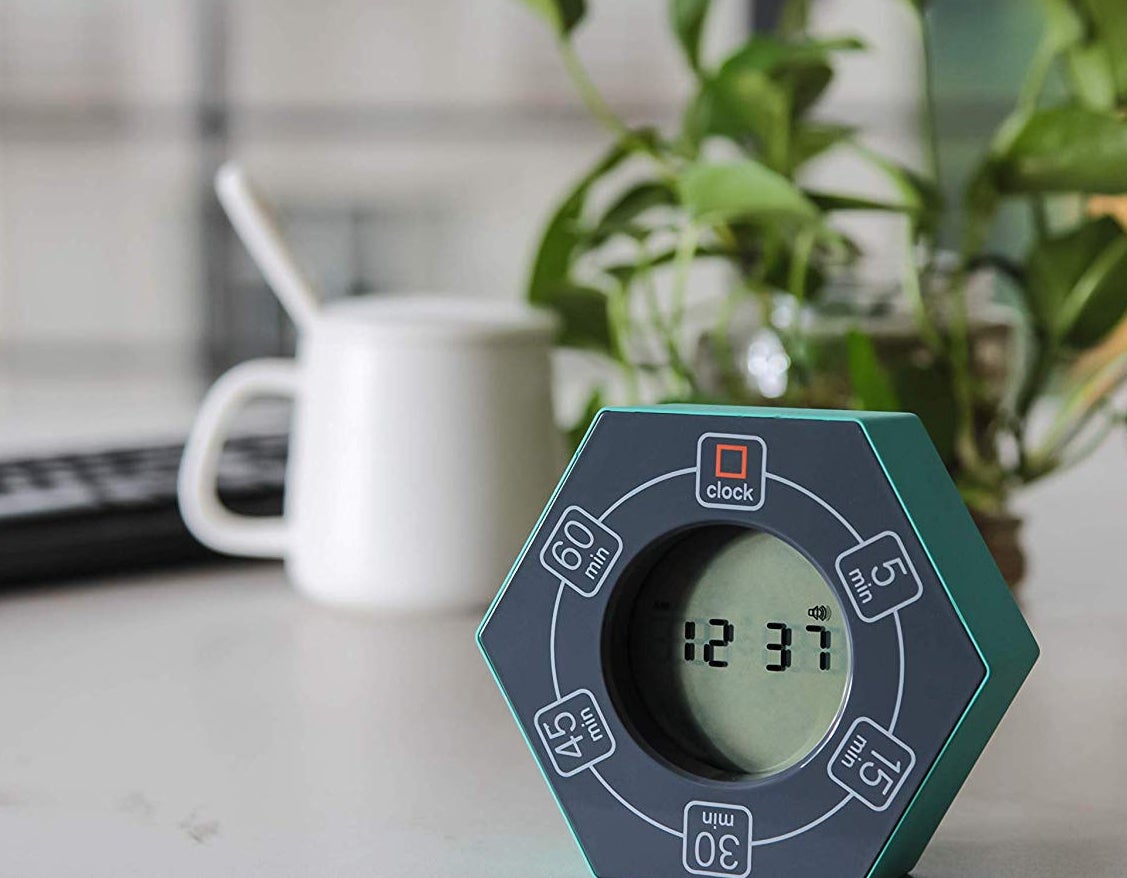 a productivity timer photographed on a kitchen counter