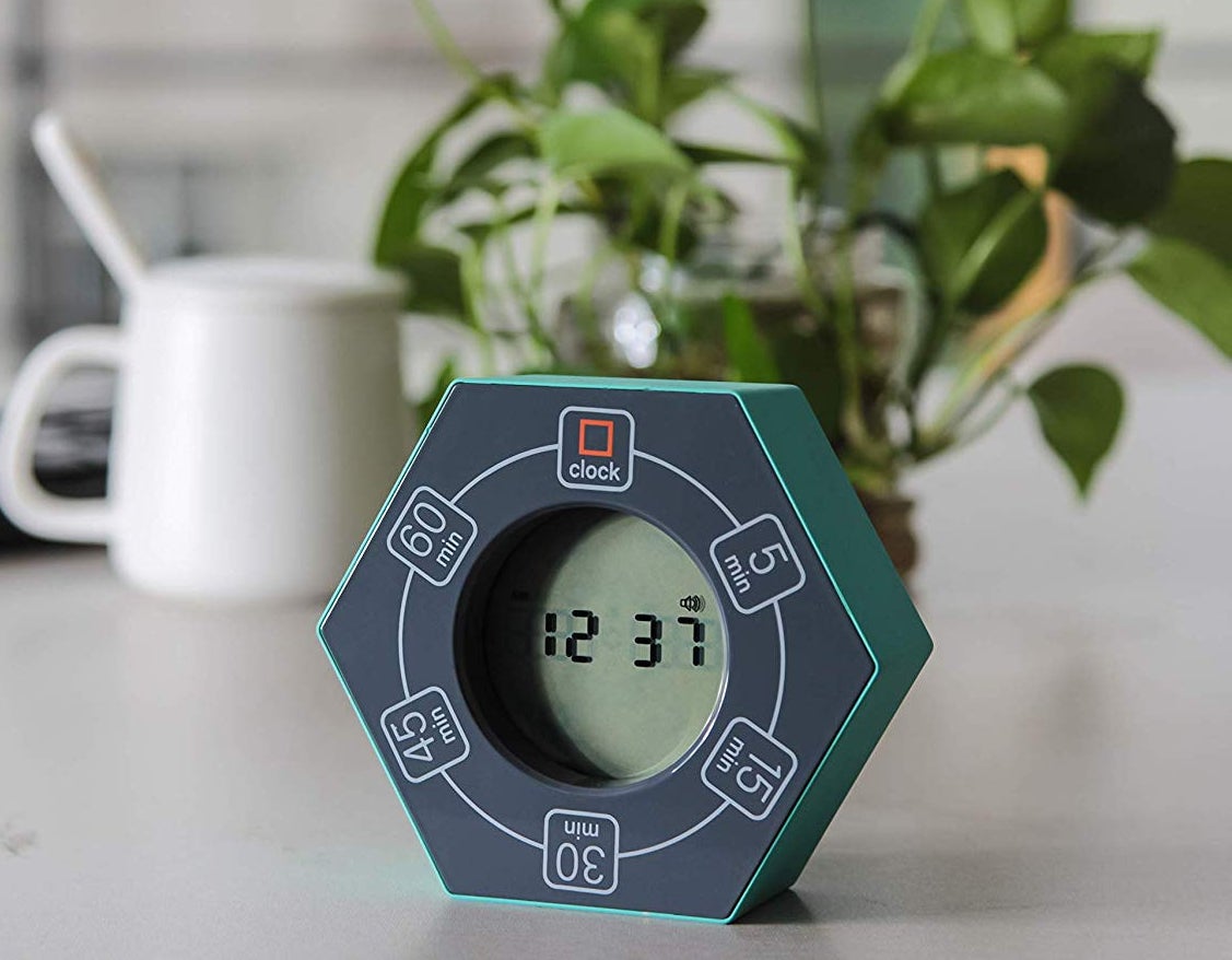 a productivity timer photographed on a kitchen counter