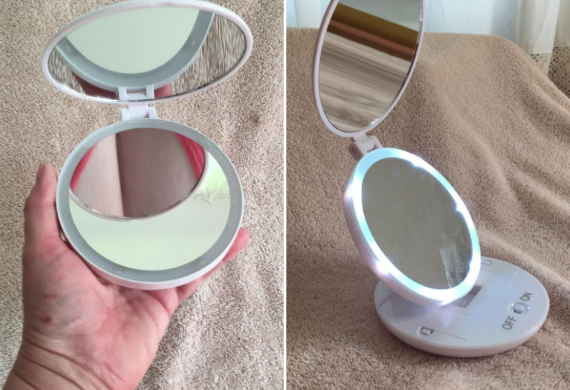 Reviewer images of the compact mirror spread out and lit up