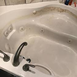 Same reviewer's tub with the water removed and a ring of dirt around the edge of the tub