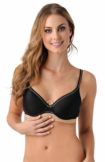 Model wearing the liner under their bra 