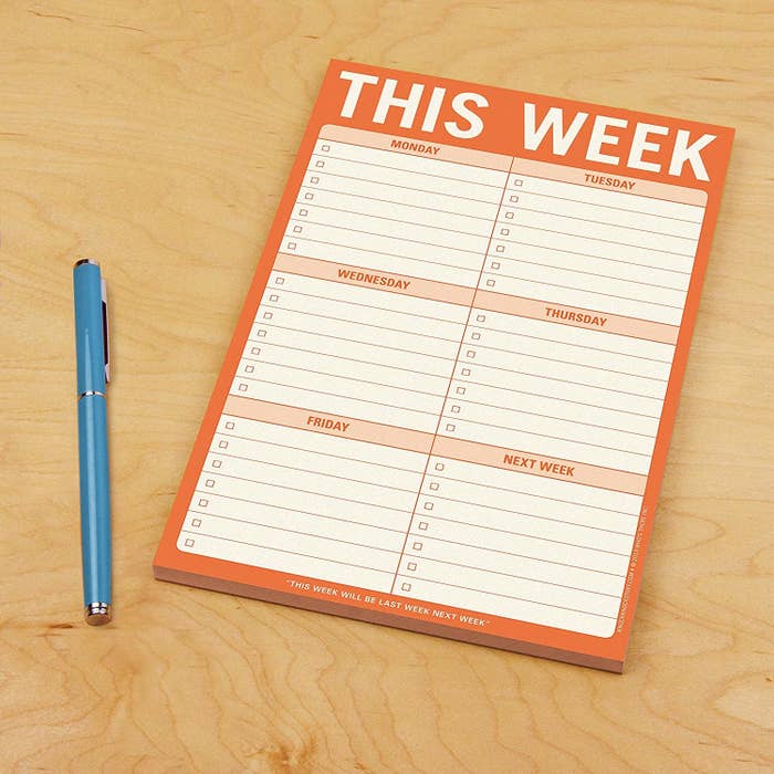 The planning pad with space to jot down tasks for Monday through Friday and the following week