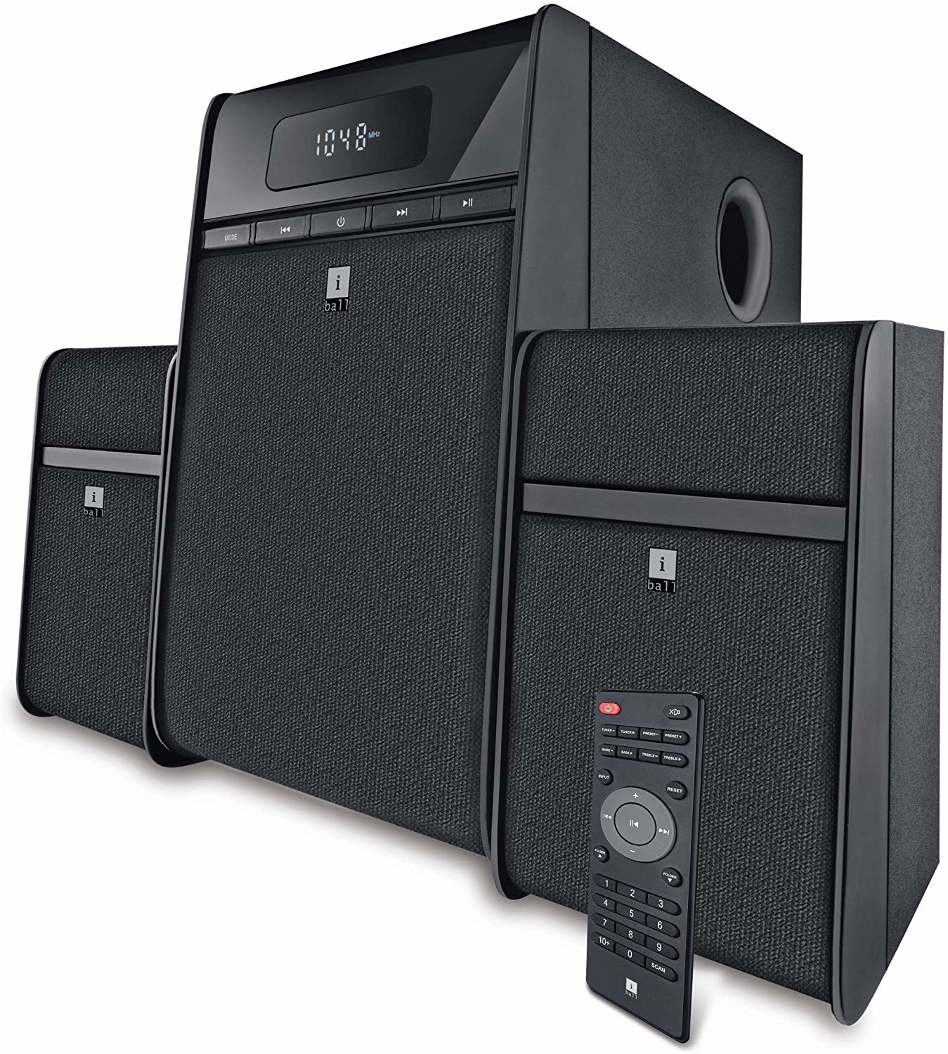 An iBall Tarang Classic 2.1 Multimedia Speaker system in black.