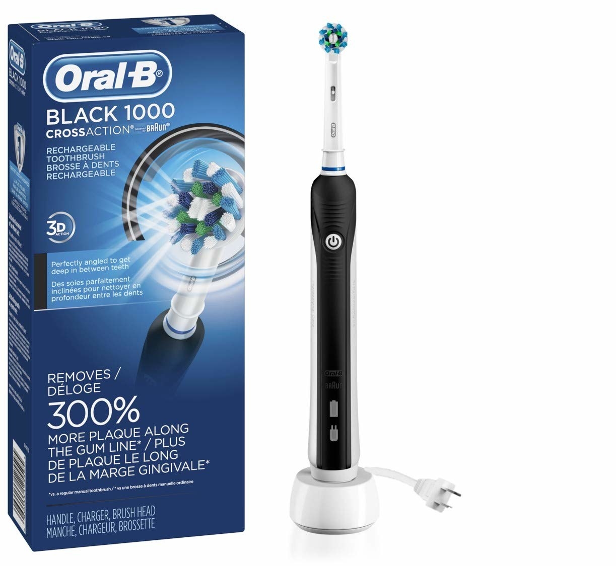 An electric toothbrush sitting on a small charging base
