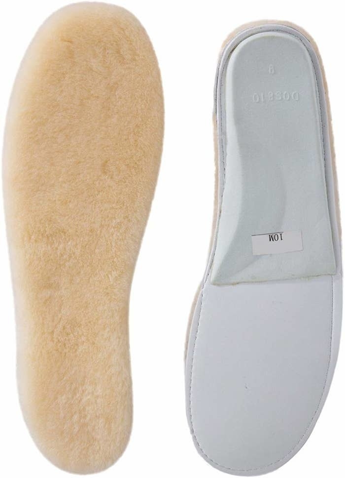 white fuzzy sheepskin shoe insoles
