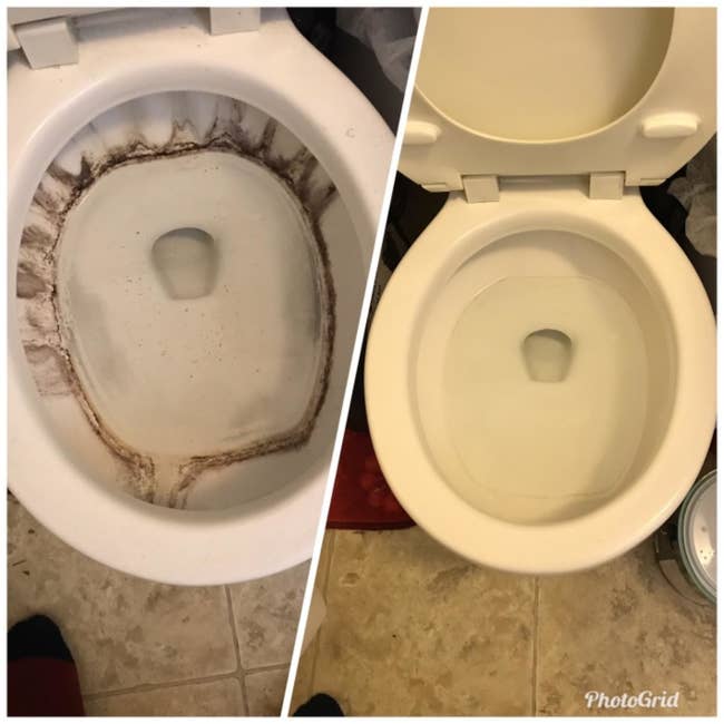 Reviewer photo showing before-and-after results of using toilet pumice stone