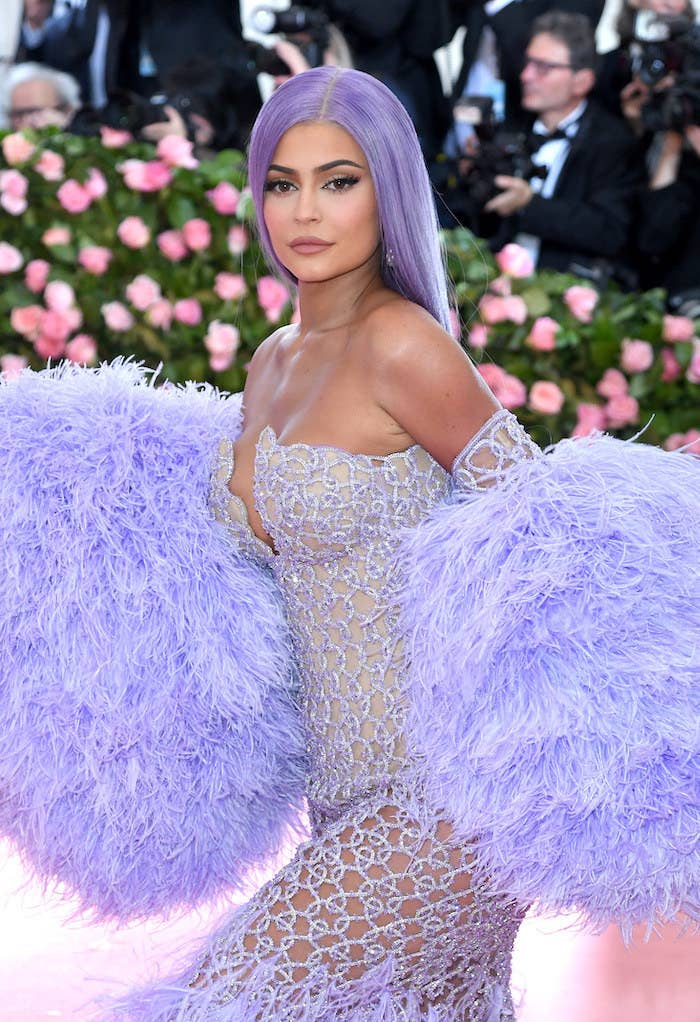 Kylie Jenner, Strapless, Versace Dress, Lavender Dress, Revealing
