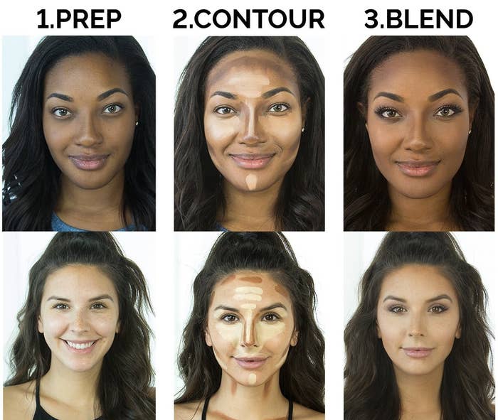 photos of two models before and after using the contour kit