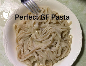 A reviewer photo of a bowl of gluten free pasta that was cooked in the pasta maker