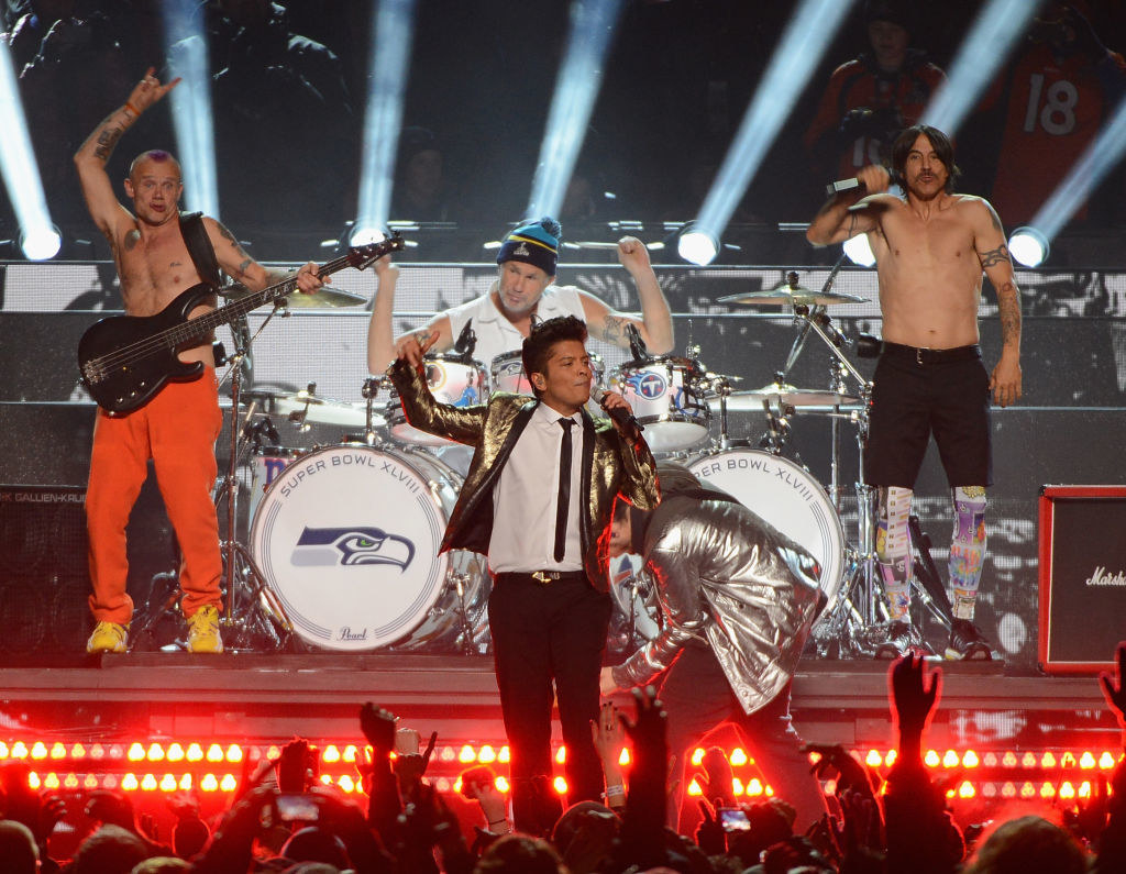Bruno Mars and Red Hot Chili Peppers onstage