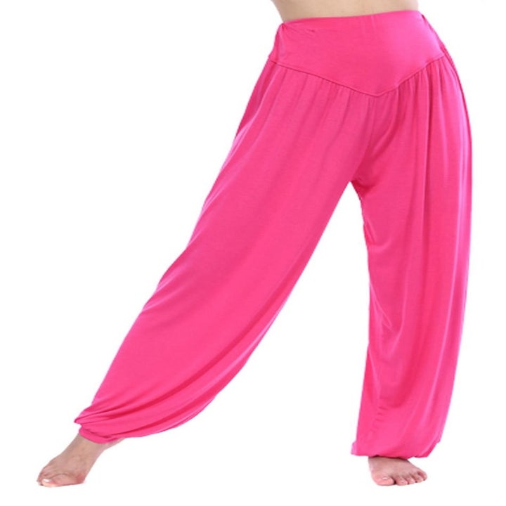 A person wearing the flowy pants
