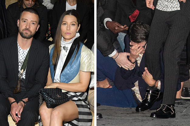 Justin Timberlake is TACKLED by a man who grabs his leg after he arrived to Louis  Vuitton show