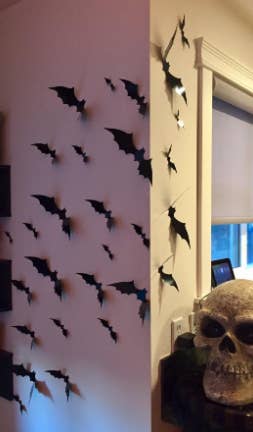 the decorative 3d bats on a reviewer's wall