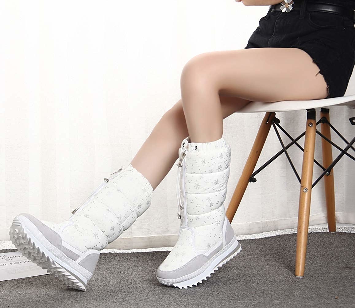 New Women RHi Lace Up Faux Fur Mid-Calf Weather Proof Snow Boots 7 to 11 