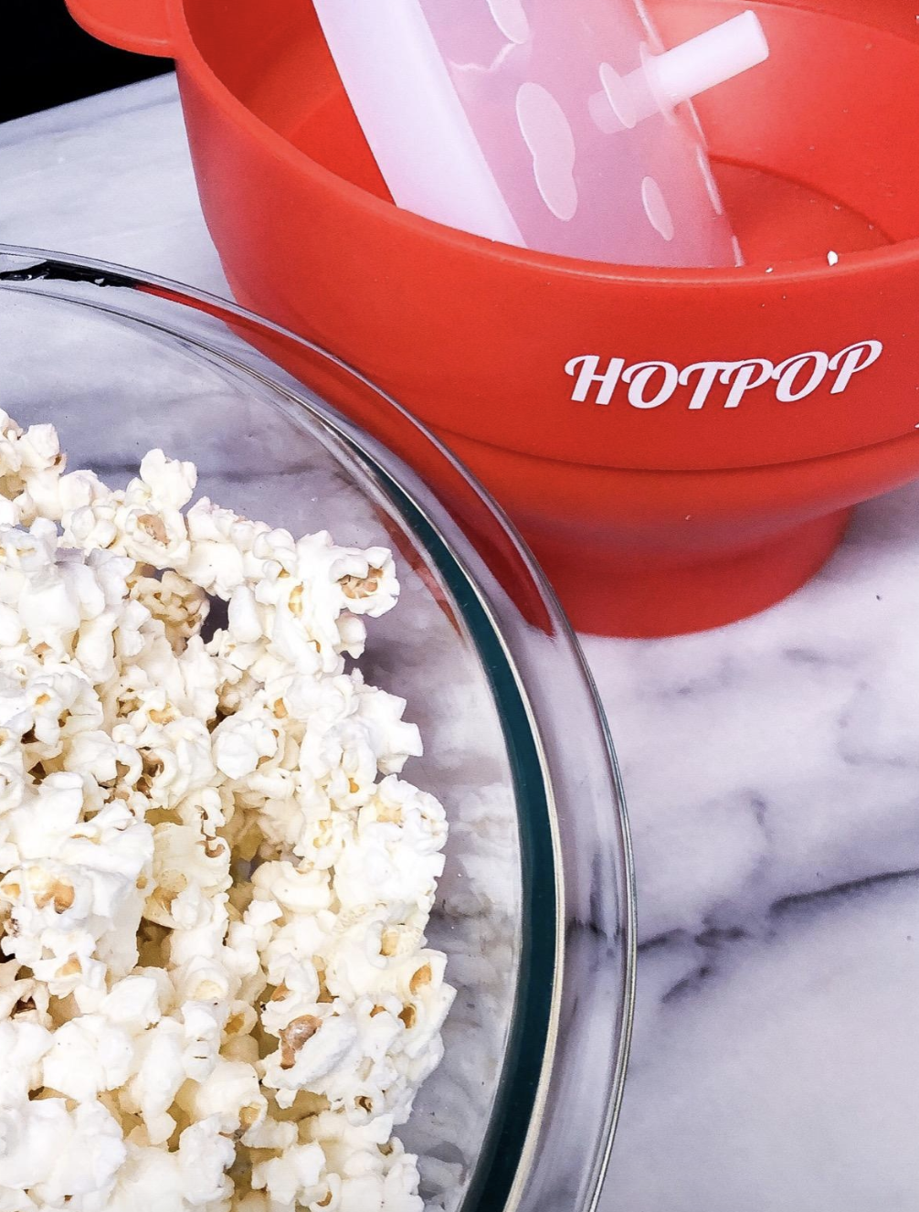 reviewer photo of the red popcorn maker 