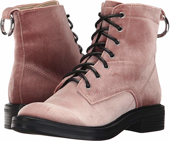 pink velvet combat boots