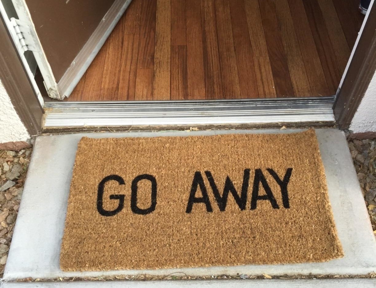 coir doormat that says &quot;go away&quot;