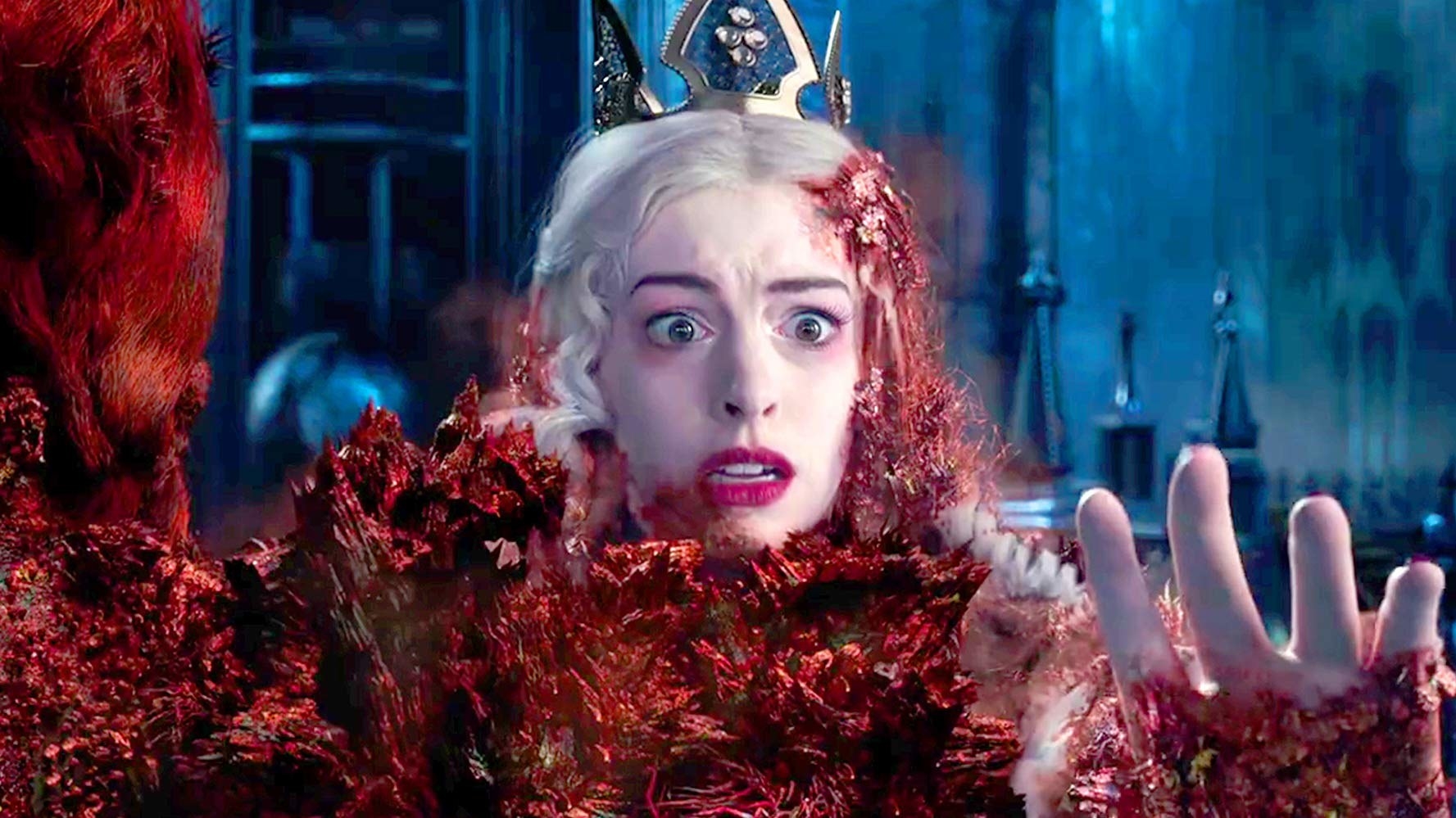 Anne Hathaway trapped in red stuff