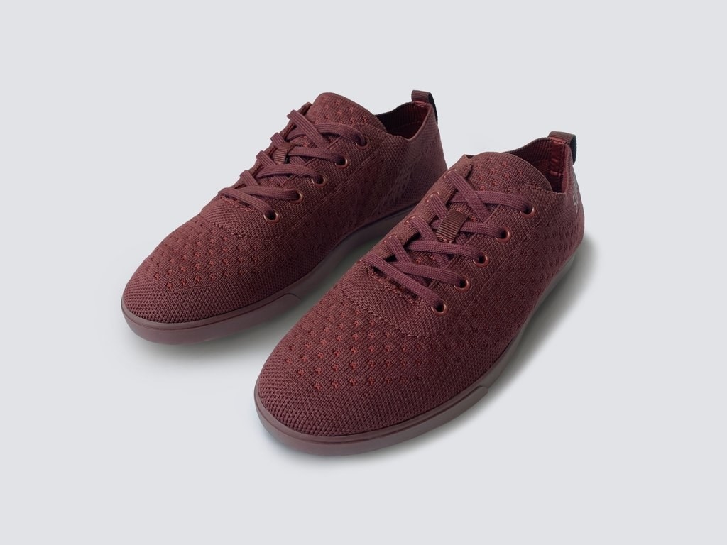 burgundy laceup knit sneakers