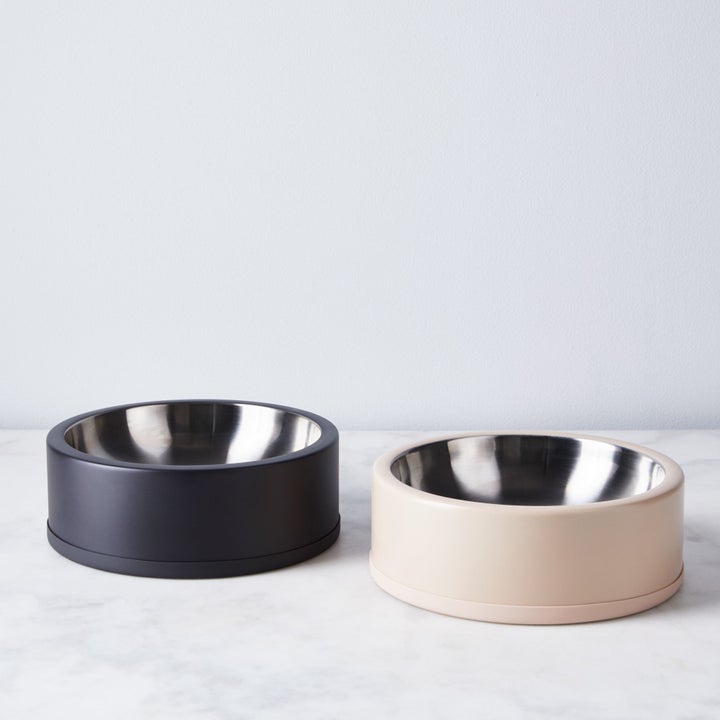 Stainless dog bowl in black and pink 