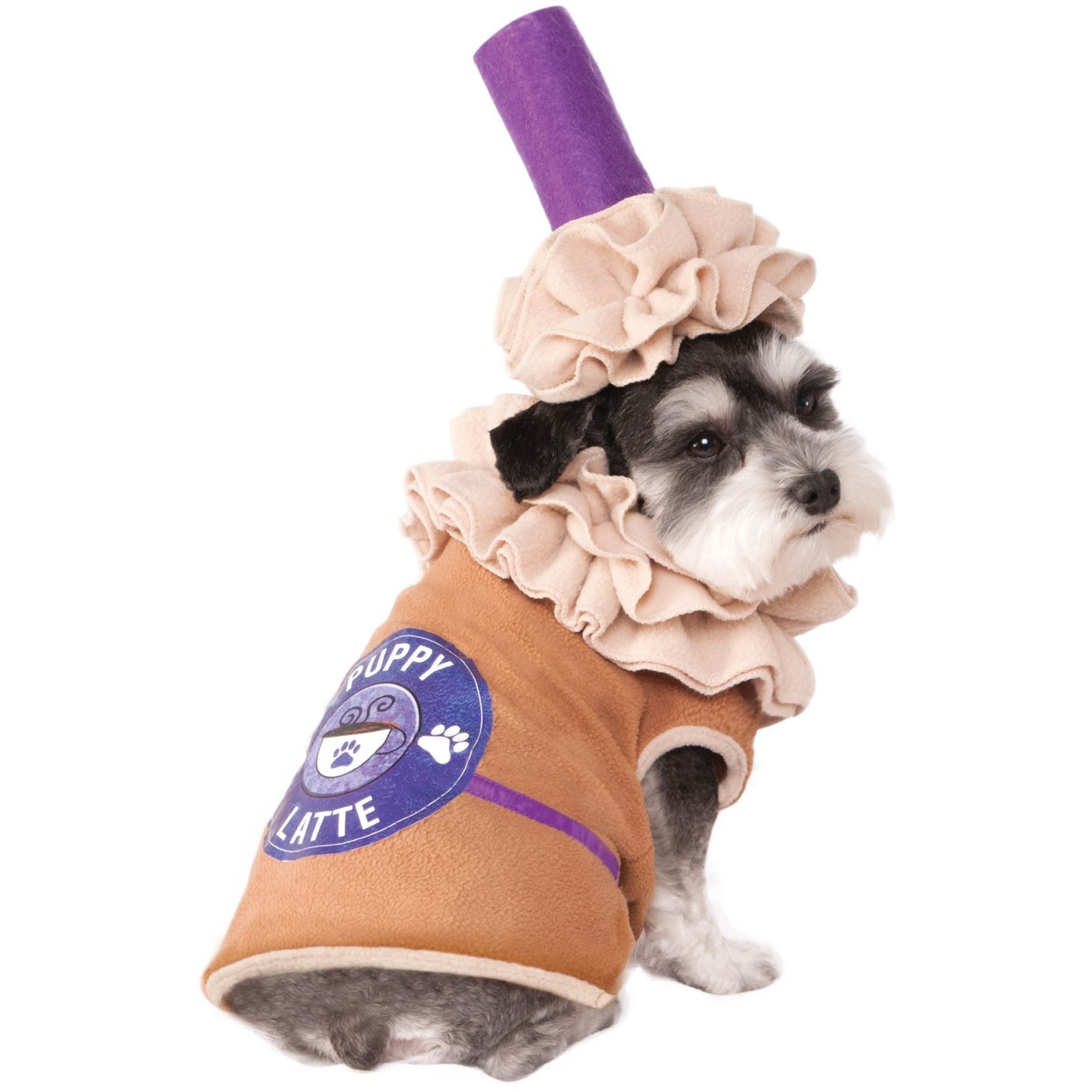 medium sized dog wearing the puppy latte costume