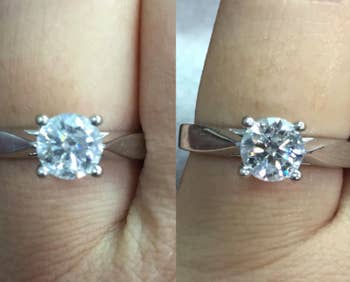 a reviewer's ring side by side before being cleaned and after
