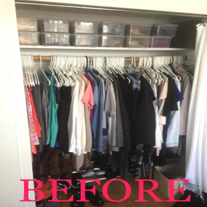 a reviewer's before photo of their filled closet