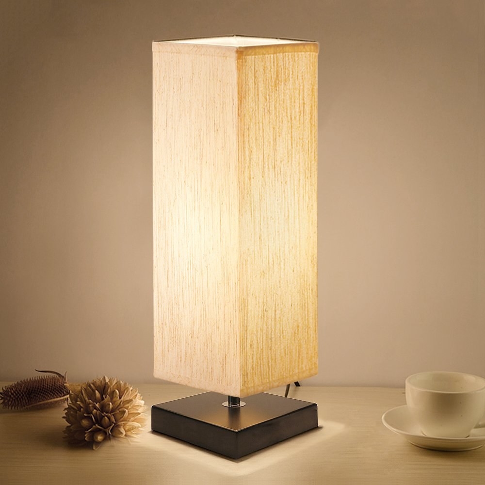 Minimalist lamp with cube fabric shade 
