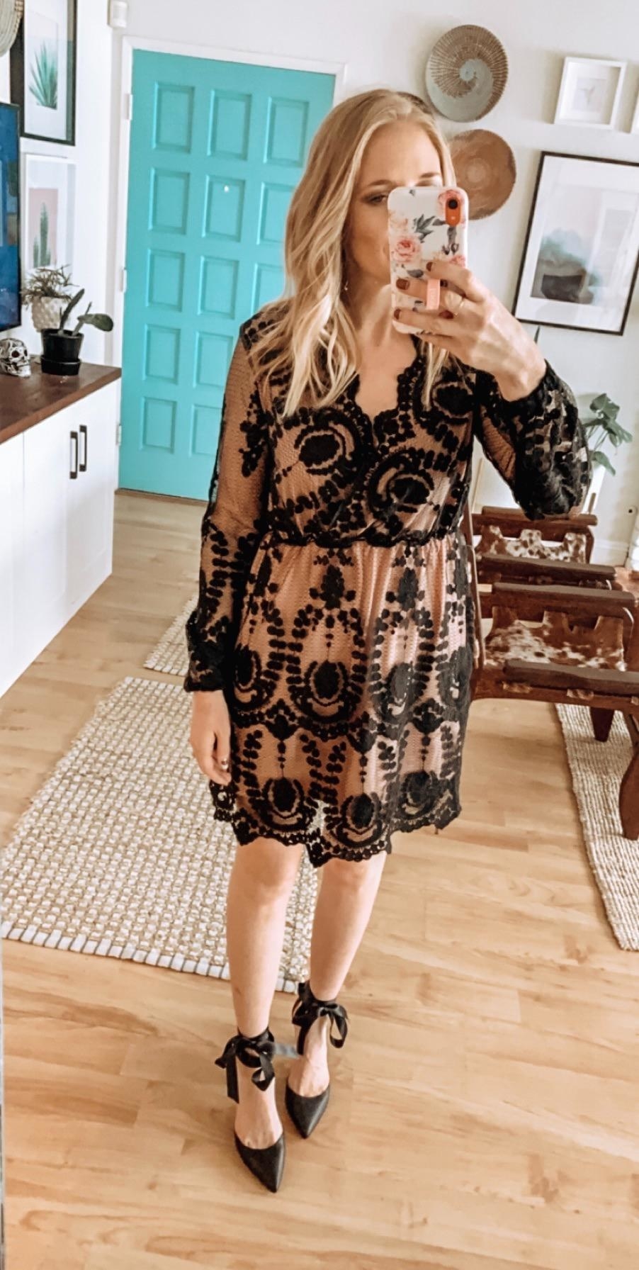 Boutique lace 2024 plunge skater dress