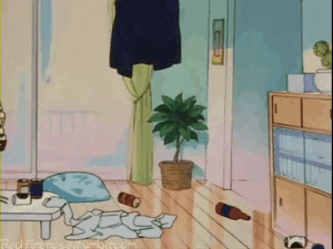 GIF from Sailor Moon of a character quickly cleaning a room 