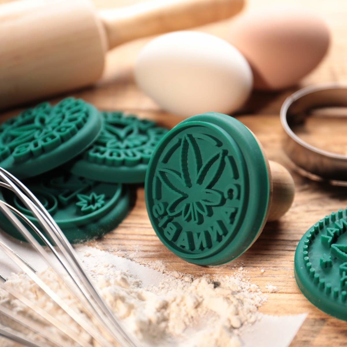 Rubber stamps with cannabis-themed designs