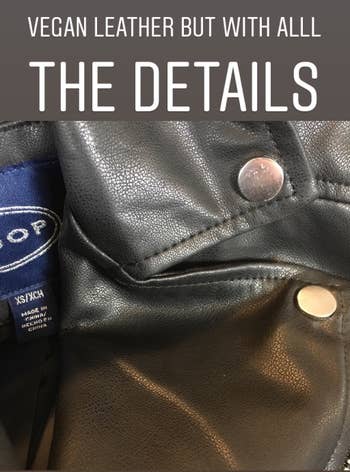 A close-up showing the leather-like texture of the vegan leather