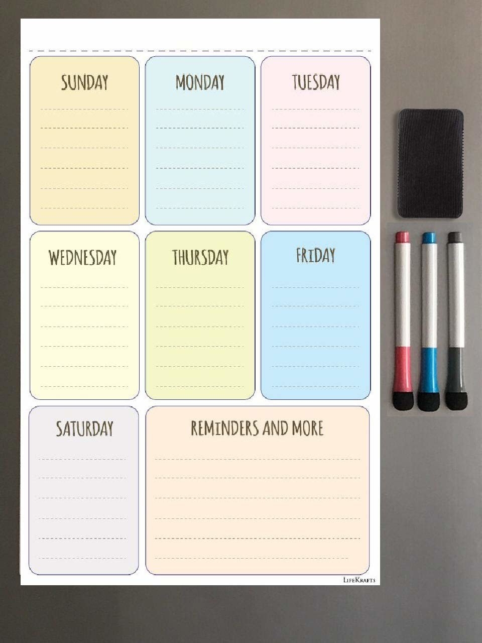 A meal planner with separate boxes for all days of the week and a reminders and notes box.