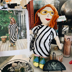 a custom plush doll of BuzzFeed writer next to the photo it's based off of