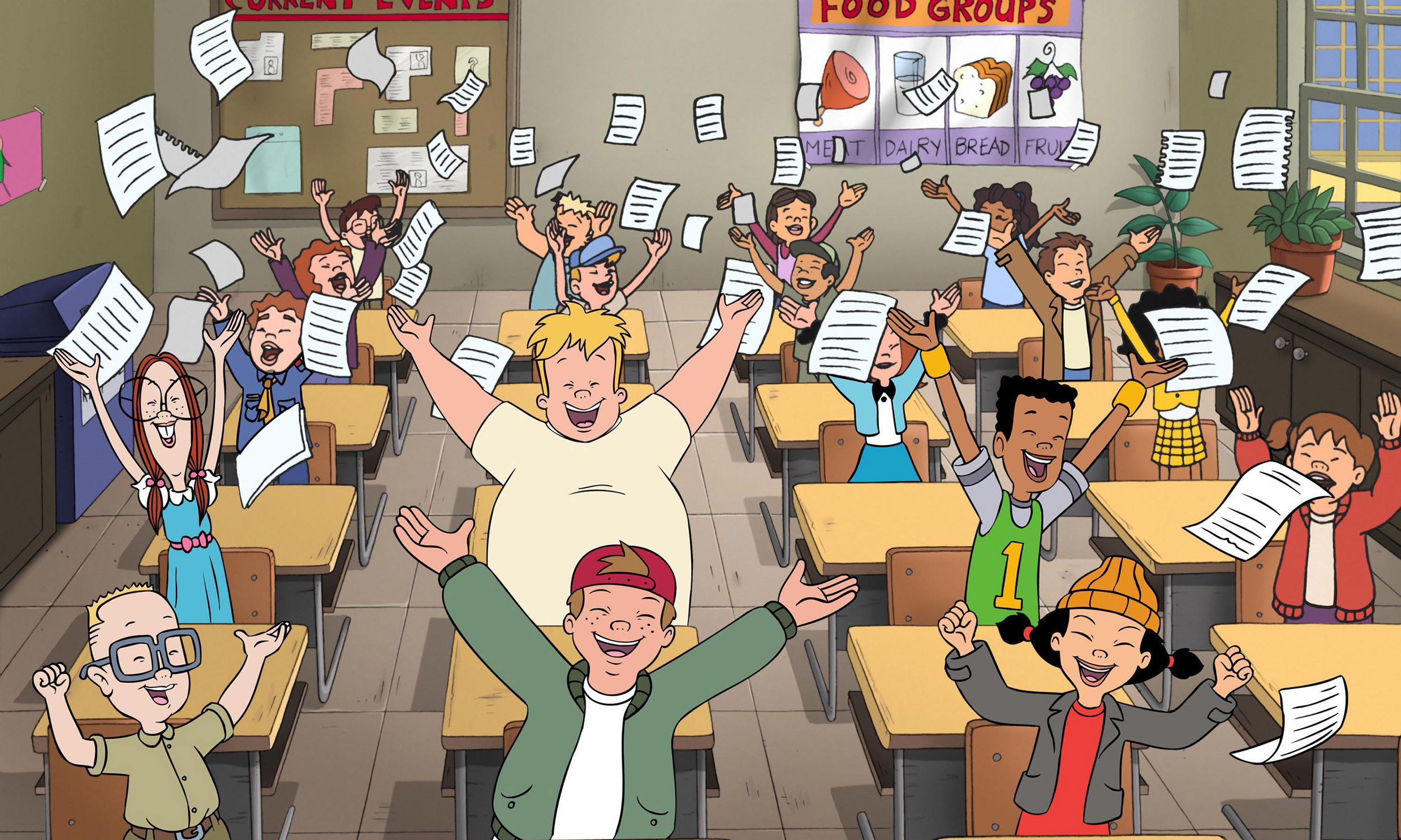 Это наш веселый класс. Школьники из мультфильмов. Учитель и ученики мультяшные. Прикольные рисунки на школьную тему. Веселый класс.