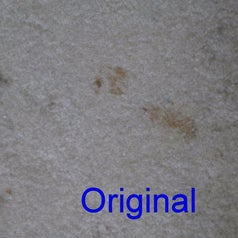 Reviewer photo of a brown stains on a white carpet