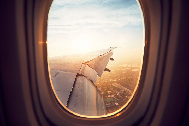 view of the plane wing from the window