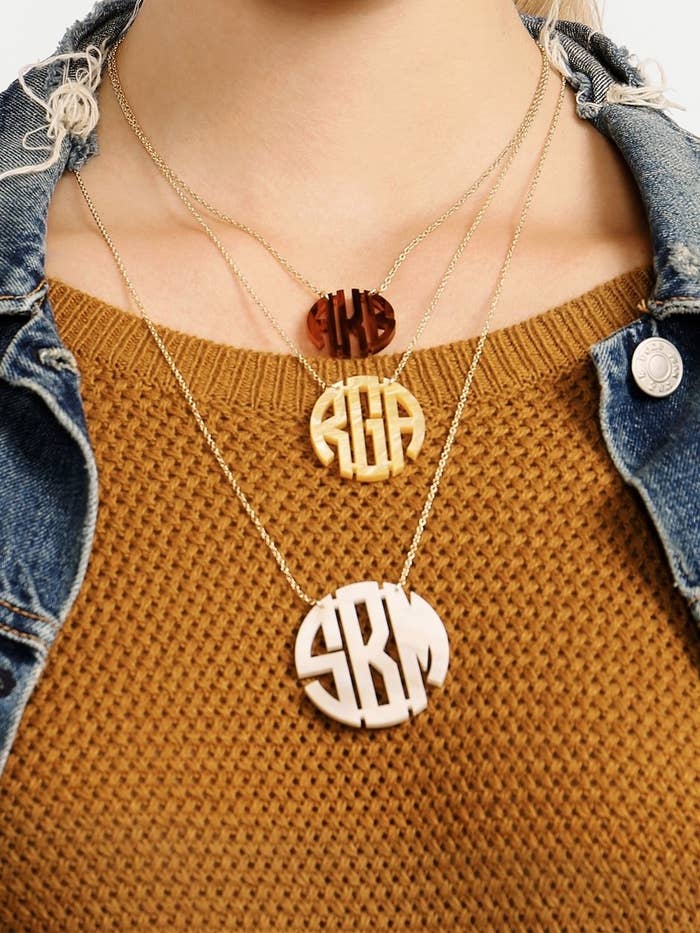  Monogram Necklace 1 1/2 inch 24K Gold Plated Sterling Silver  Handcrafted Cutout in Circle Border Personalized Initial Necklace - Made in