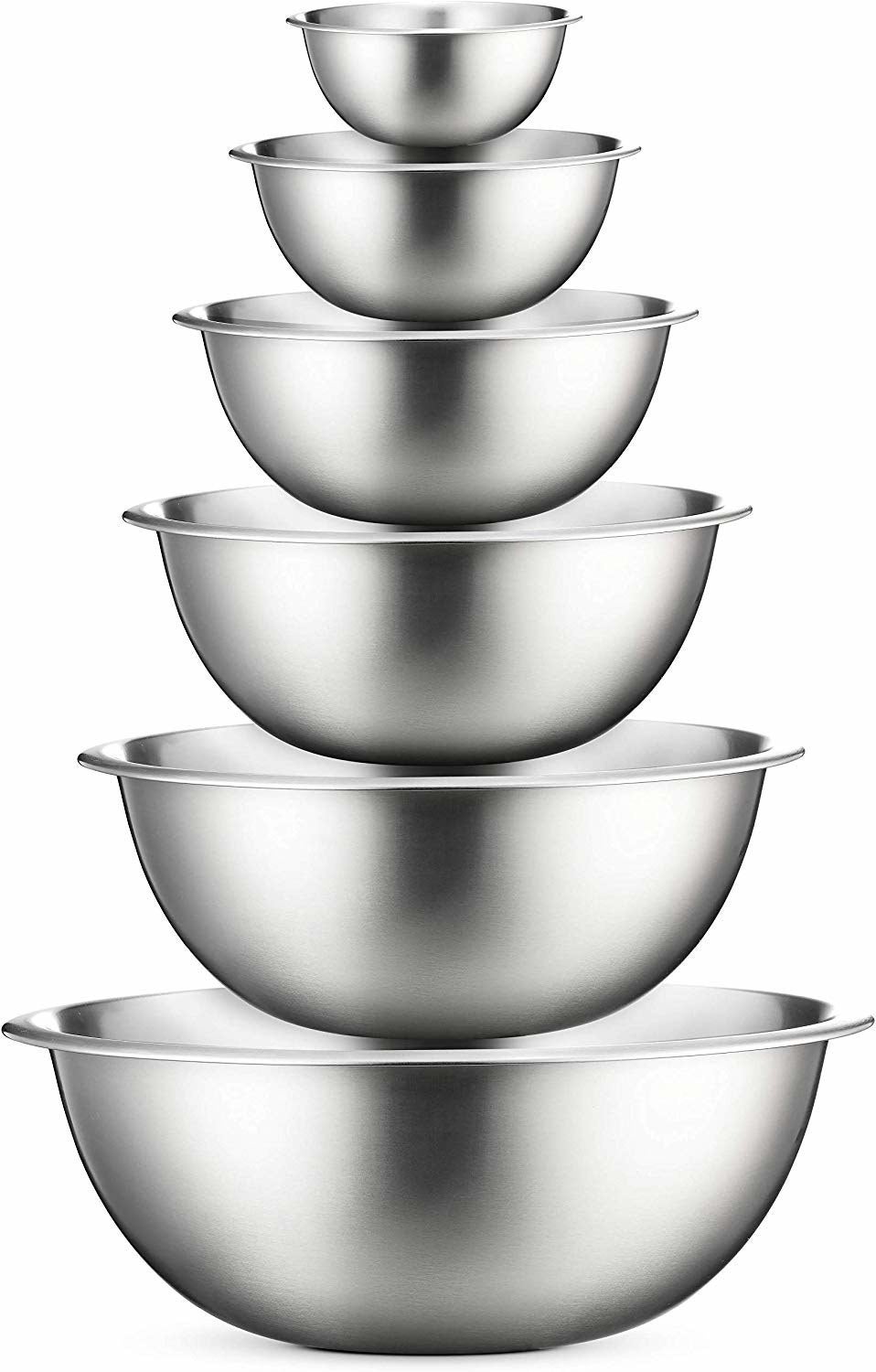 a stack of stainless steel bowls