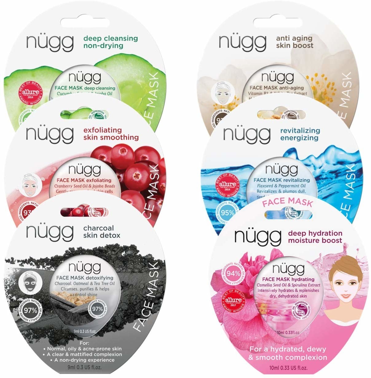 a six pack of different nuug face masks
