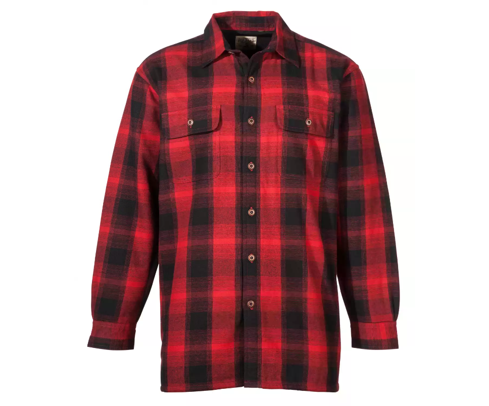 red, black buffalo plaid long sleeve button down shirt