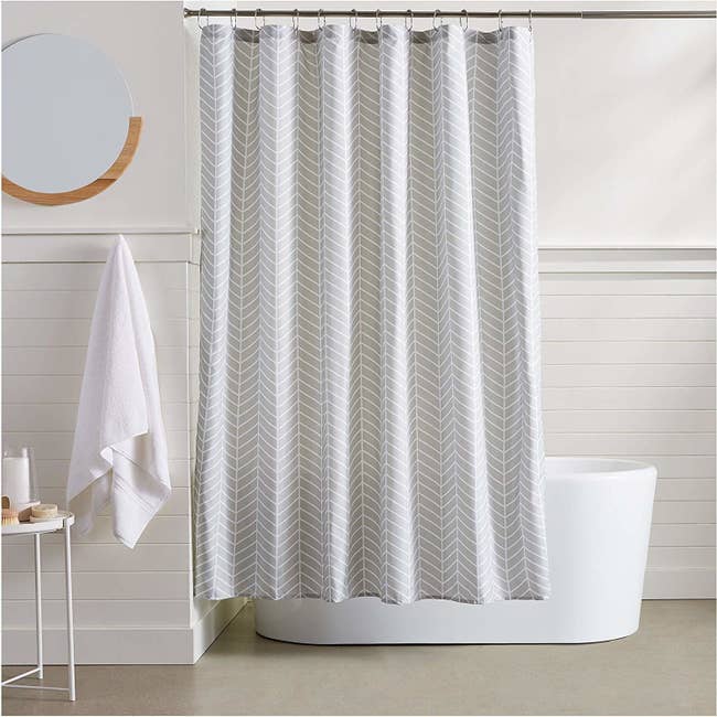 a gray herringbone shower curtain