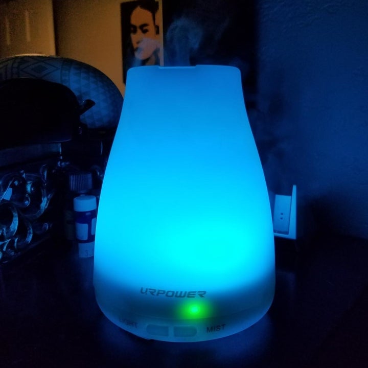 reviewer's blue glowing humidifier